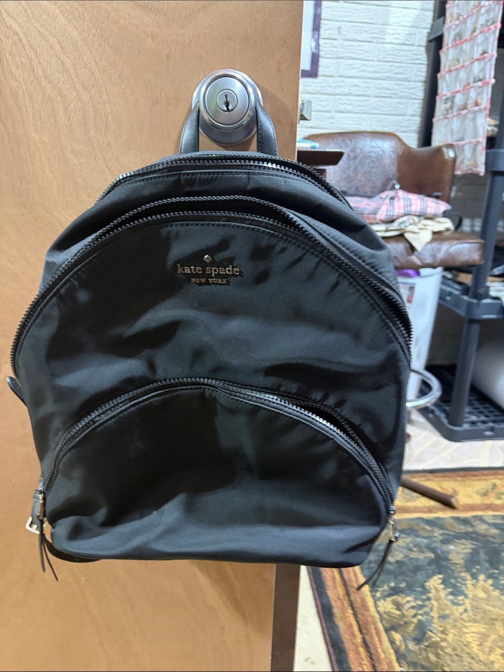 kate spade Black Nylon Backpack with Front Zip Pockets